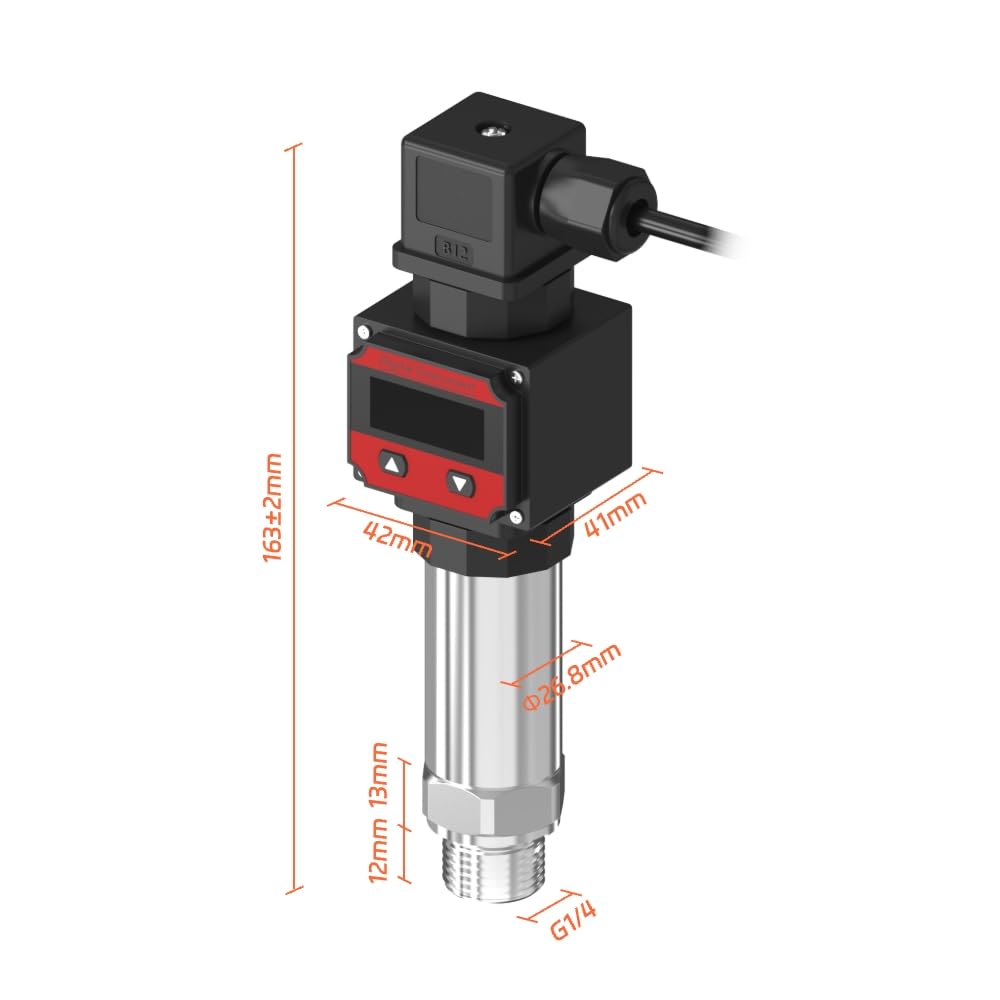 LEFOO Digital Pressure Transmitter 4-20mA Pressure Sensor Transducer with LCD Digital Display (Power Supply: 12-30VDC, Pressure Range: 0-435PSI)