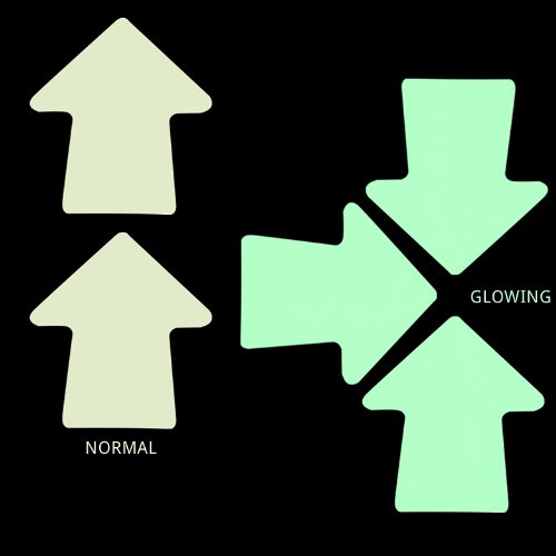 ProTapes Pro Glow Arrows Glow In The Dark Phosphorescent Vinyl Tape, Directional Arrows, 3" Height, 15 mils Thick (1 Bag; 25 Arrows)