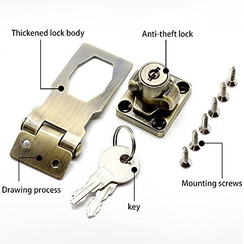 2 Packs Keyed Hasp Locks Twist Knob Keyed Locking Hasp for Small Doors, Cabinets and More,Stainless Steel Steel, Hasp Lock Catch Latch Safety Lock Door Lock with Keys (3inch, Bronze)