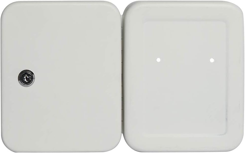 Jssmst Key Lock Box Wall Mount Security Key Storage Box, Locking Key Cabinet Wall Mount with 20 Key Hooks & Tags Key Labels, 7.87 x 6.3 x 2.95 inches, White Matt