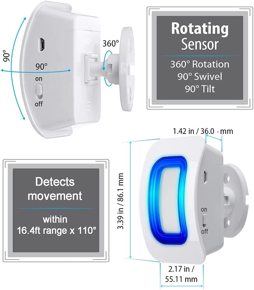 Evernary Wireless Indoor Motion Sensor Alarm, Bed Alarm and Fall Prevention for Elderly / Dementia Patients /Kids (2 Motion Detector +1 Receiver)