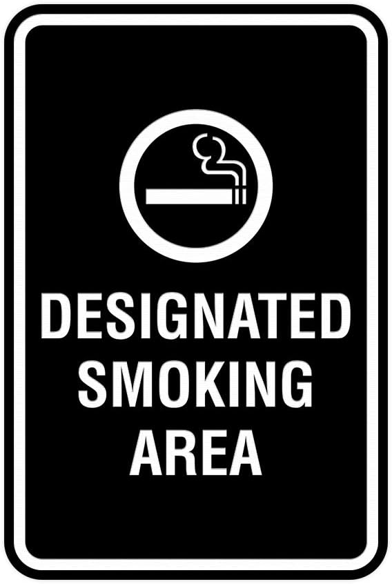 Signs ByLITA Portrait Round Designated Smoking Area Sign with Adhesive Tape, Mounts On Any Surface, Weather Resistant, Indoor/Outdoor Use (Black) - Large