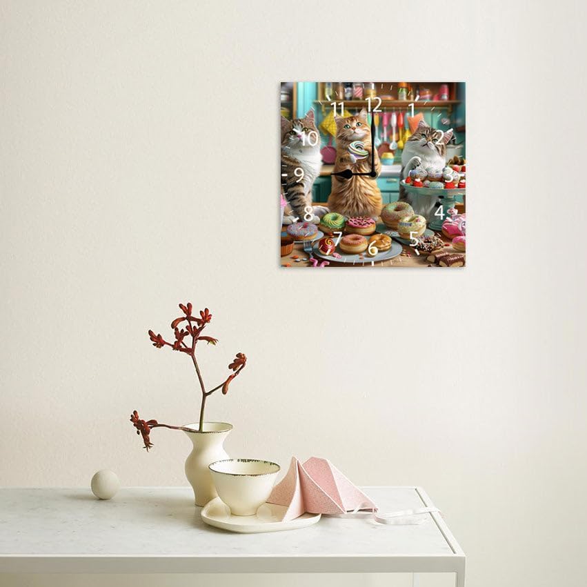 10 in Kitchen Kittens and Donuts -292 Wood Wall Clock – Digital Time Display, Smart Home Compatible for Bedside or Workspace