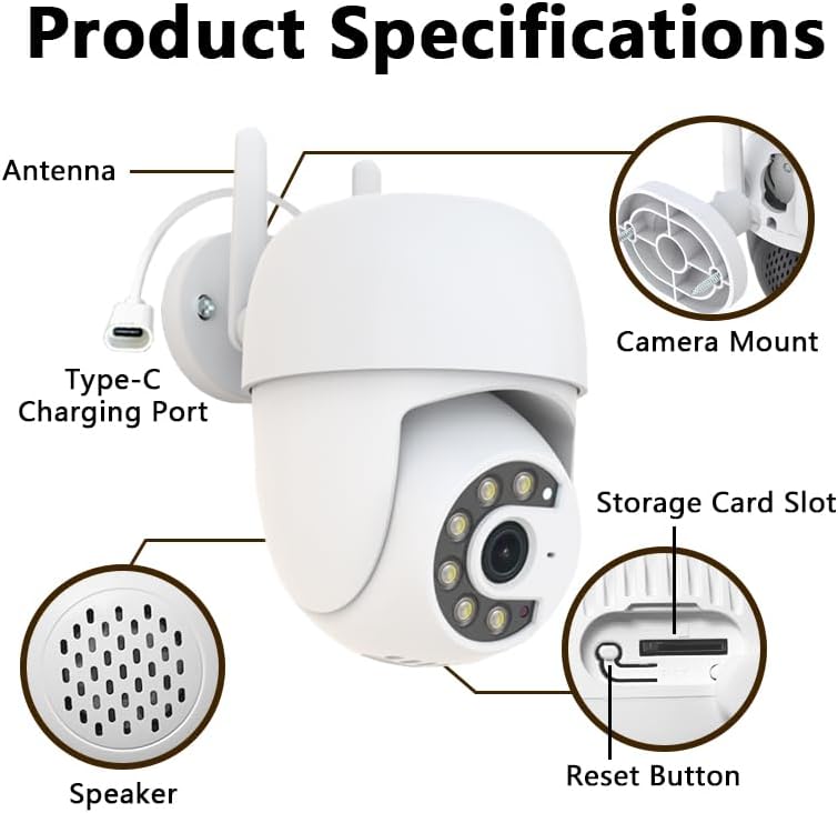 Outdoor Security Camera 355° Pan 90° Tilt Dual Light Full-Color Night Vision 2.4G WiFi Home Surveillance with Two-Way Audio & Infrared Vision, Compatible with 911 Center, Instavision APP