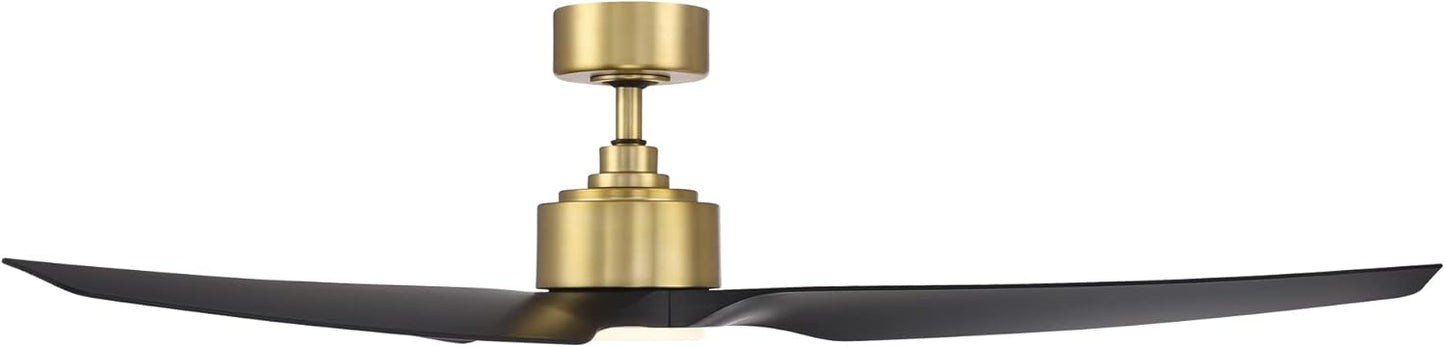 WAC Smart Fans Stella Indoor and Outdoor 3-Blade Ceiling Fan 60in Satin Brass Matte Black 3000K LED with Remote Control Compatible with Alexa and iOS or Android App