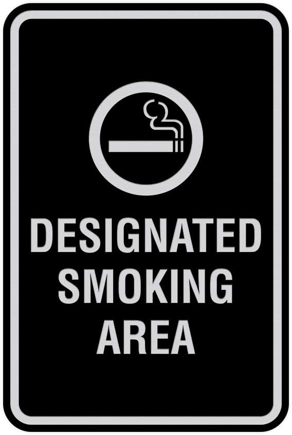 Signs ByLITA Portrait Round Designated Smoking Area Sign with Adhesive Tape, Mounts On Any Surface, Weather Resistant, Indoor/Outdoor Use (Black/Silver) - Large