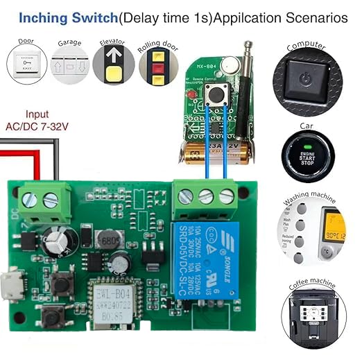 Huacaoe1CH WiFi Smart Switch Relay Module -10A Dry Contact Design for Garage Door/Home Automation, 7-32V DC & USB 5V Wide Voltage, Compatible with Alexa & eWeLink App, Mobile Remote Control