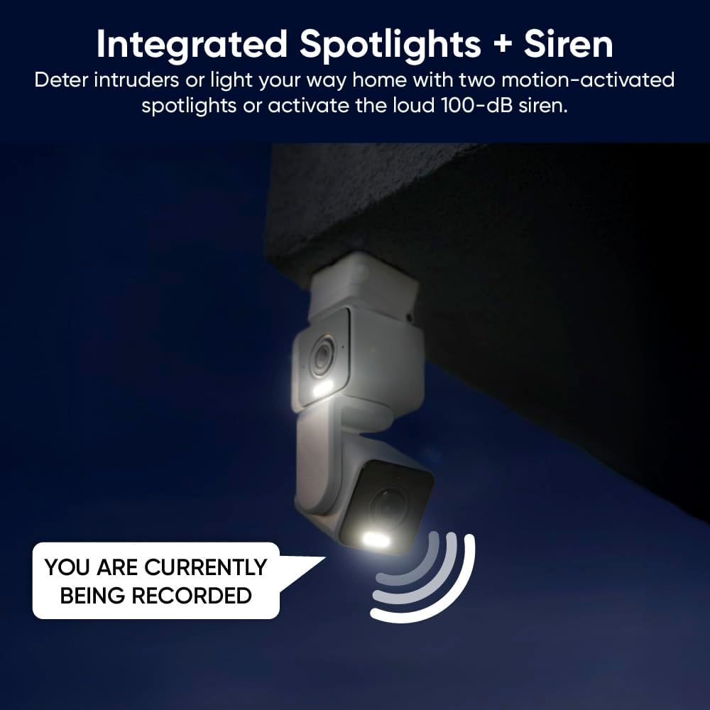 WYZE Duo Cam Pan Indoor/Outdoor IP65 2K 360° Pan/Tilt Smart Home Security Camera with Color Night Vision, Compatible with Alexa & Google Assistant, White