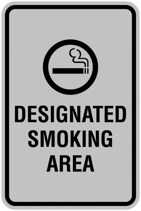 Signs ByLITA Portrait Round Designated Smoking Area Sign with Adhesive Tape, Mounts On Any Surface, Weather Resistant, Indoor/Outdoor Use (Lt Gray) - Large