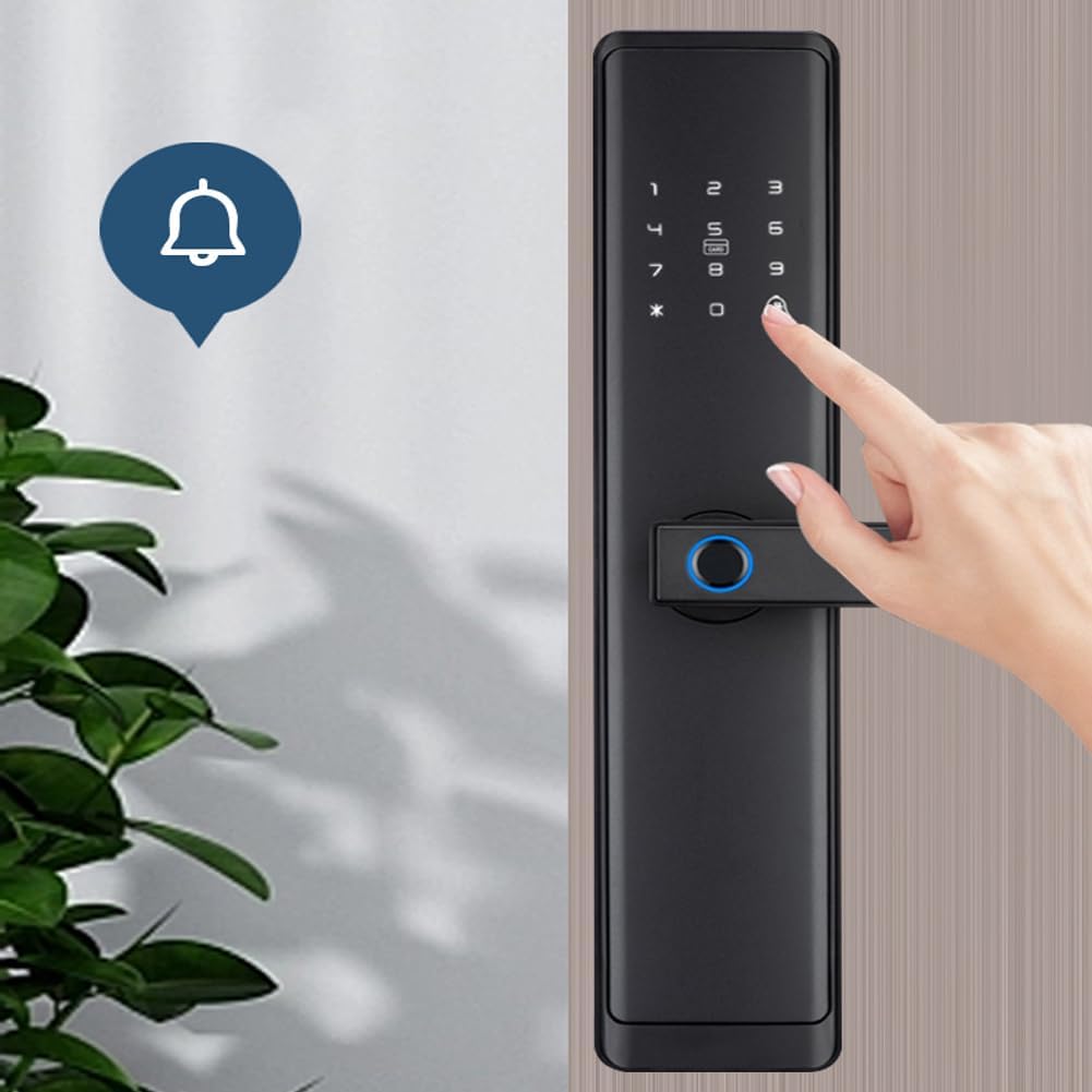Fingerprint Door Lock with Handle - Tuya App Control & Mechanical Key Backup - 5-in-1 Keyless Entry Smart Lock - Fits 1.38-4.72inch Doors, Auto Lock & USB Emergency Power for Home, Office