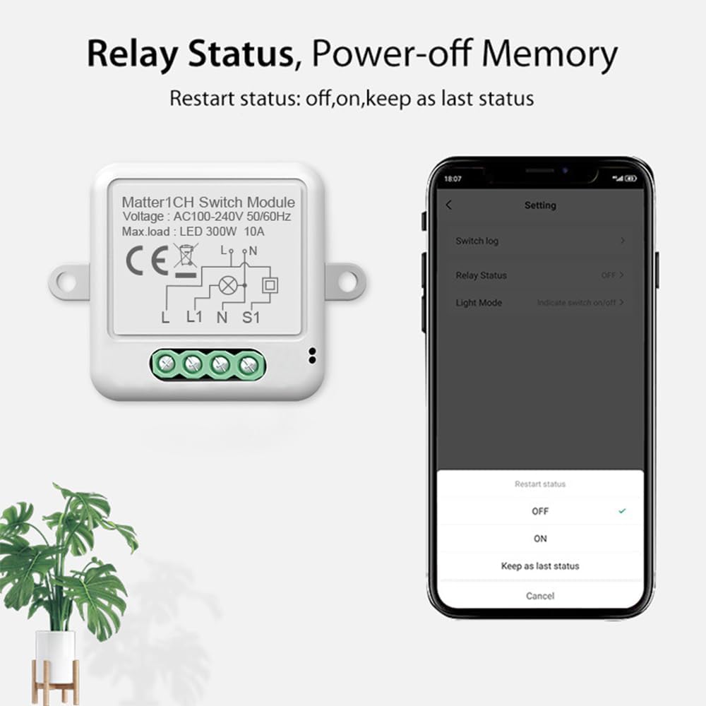 1CH Matter Mini Smart WiFi Switch Module DIY Smart Relay Switch Module 10A Switch for Smart Home Automation Compatible with Home Pod//Assistant/
