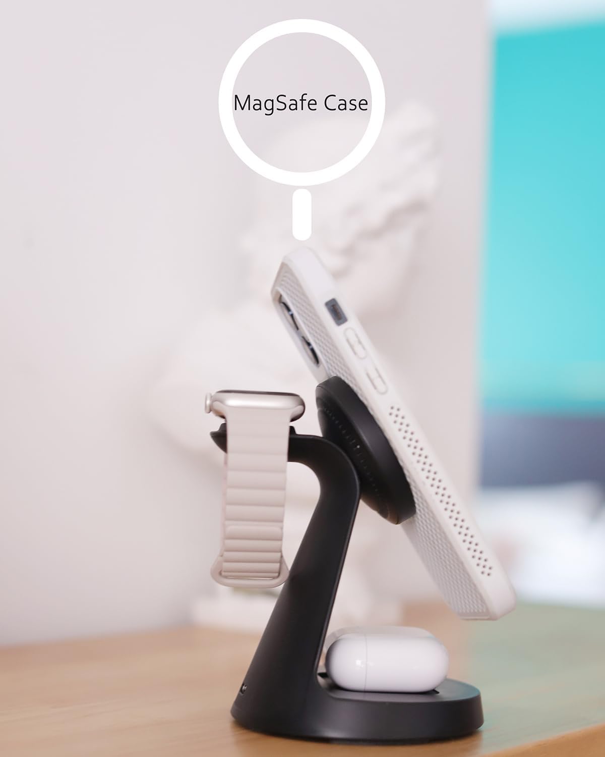 Wireless Charger Compatible with Mag-Safe,3 in 1 Charging Station for iPhone17/16/15/14/13/12 Series, Apple Watch,AirPods,15W Fast Charging (USB-C Adapter Included)