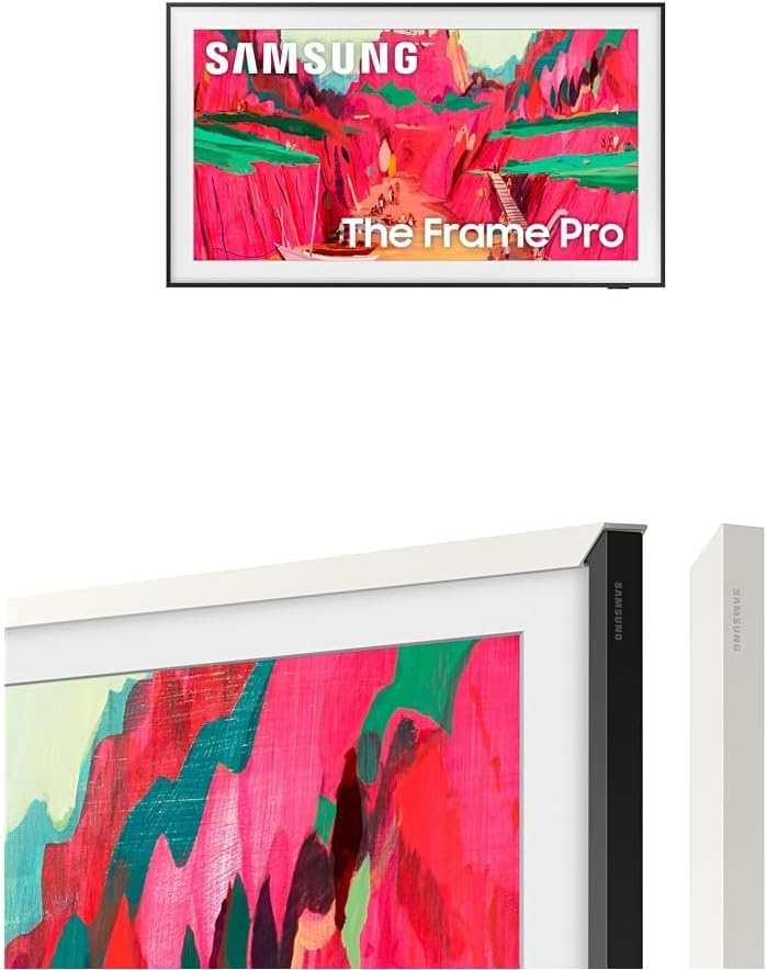 SAMSUNG 85-Inch The Frame Pro 4K Neo QLED Smart TV (2025) with Modern White Customizable Bezel Bundle