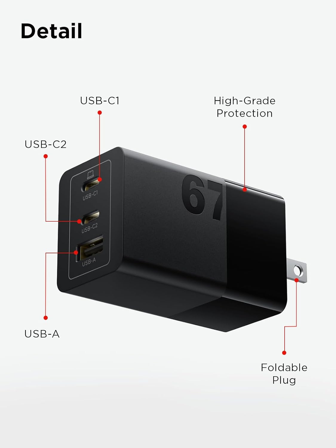 Lenovo 67W USB-C Charger, 3-Port Multi-Device Fast Charging, Advanced GaN Charger Block, Compact Fast Wall Charger, for MacBook Pro/Air, Dell XPS, iPhone 16 Series, Samsung Galaxy, and More