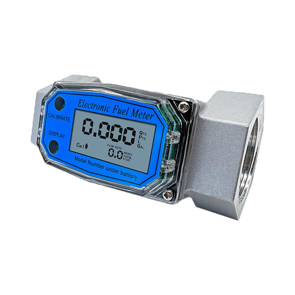 Turbine Flow Meter - 1.5 inch Fuel Flow Meter with LCD Display,Stainless Steel Flowmeter Turbine Flow Meter for Measure Diesel Kerosene and Water (Stainless Steel, 1.5 inch)