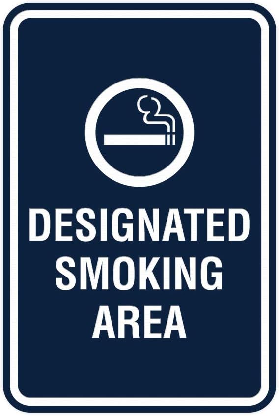 Signs ByLITA Portrait Round Designated Smoking Area Sign with Adhesive Tape, Mounts On Any Surface, Weather Resistant, Indoor/Outdoor Use (Navy Blue/White) - Small