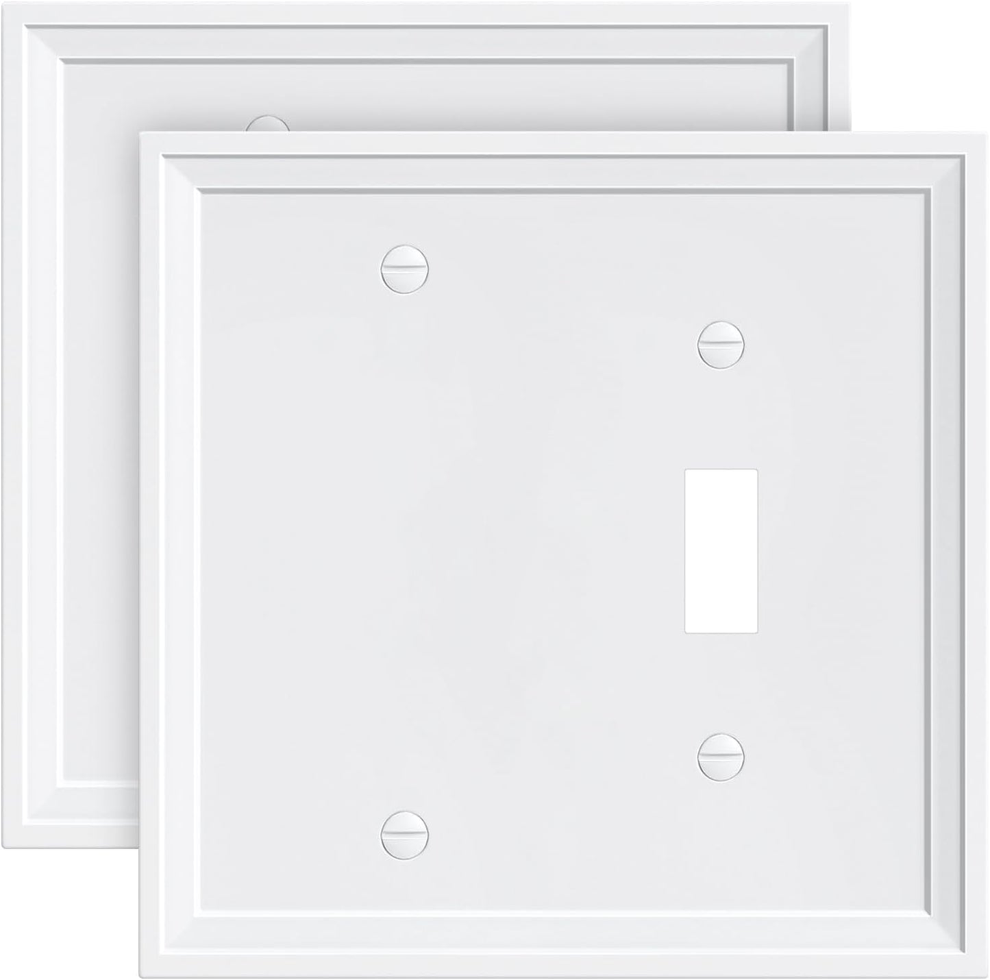 2-Pack Combo Blank/Toggle Light Switch Cover Plate, Pure White Modern Decorative Electrical Outlet Covers, Bamboo Fiber Wall Switch Plates and Outlet Covers