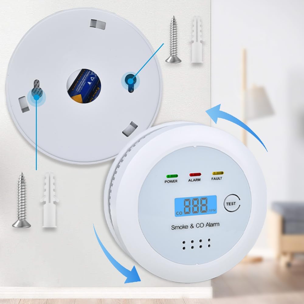 2 in1 Smoke Detector Carbon Monoxide Detector Combo,with LCD Digital Display and Sound Warning Test Button,Battery Powered,Easy Installation, for Home, Bedroom, Kitchen (3PACKS)