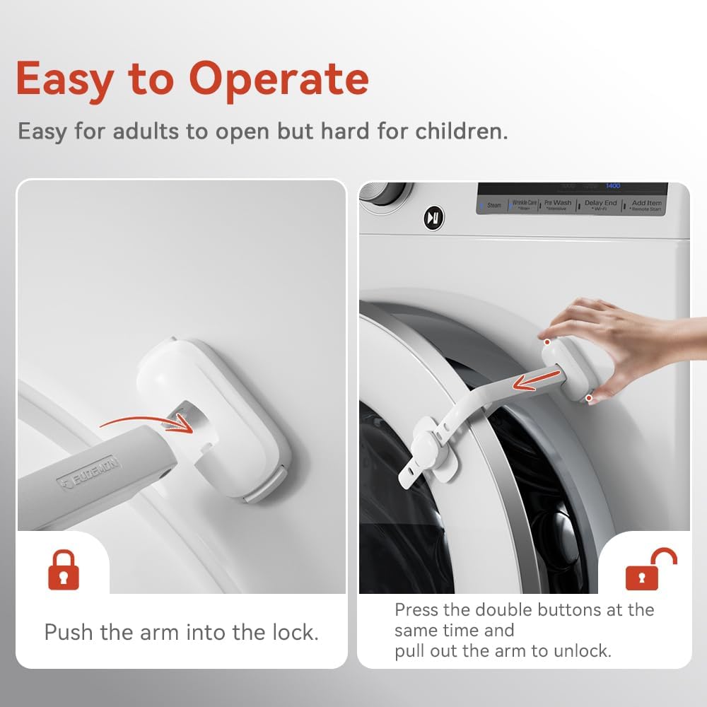 EUDEMON Baby Safety Washer/Dryer Door Stopper,Front Load Washer Door Prop for Kids, Child Washing Machine Door Holder, Safety Door Lock for Washer & Dryer (1 Pack,White)