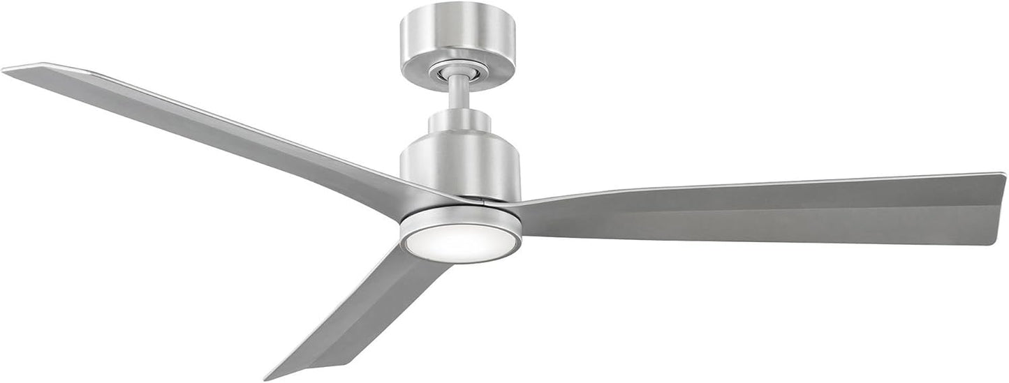 Clean Indoor/Outdoor 3-Blade Smart Compatible Ceiling Fan 52in Brushed Aluminum with 3000K LED Light Kit and Remote Control with Wall Cradle. Works with iOS/Android, Alexa, and Google Assistant.