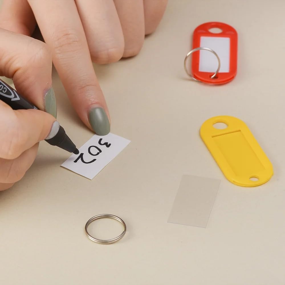 400 PCS Plastic Key Labels Tags, 10 Colors Key Ring Tags with Split Key Ring, Blank Name Tag, Clear Label Window Protective Films, Key ID Tags for Luggage.