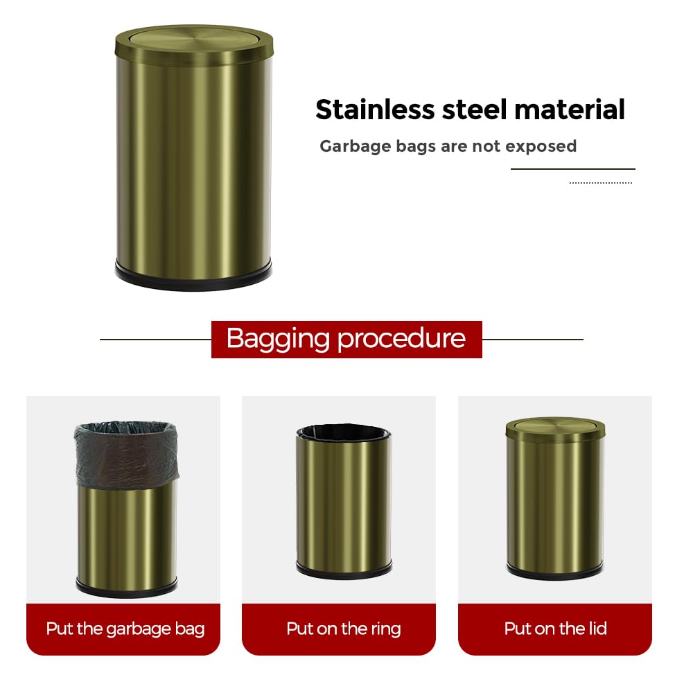 9L/2.4Gal Antique Bronze Bathroom Trash Can, Small Flip Garbage Can with Lid,Brushed,Single-Layer,Trash Bin for Laundry,Hotel,Office, Laundry Room (Bronze)