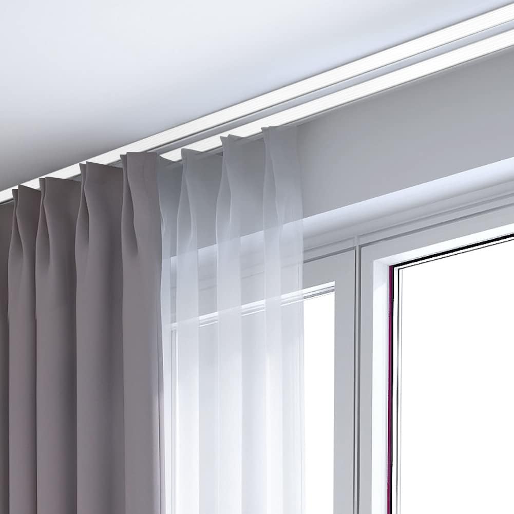 ZSHINE Heavy-Duty Curtain Conjoined Double Track rails Ceiling Mounting for Living Room Bedroom Room Divider (White 13.1ft)