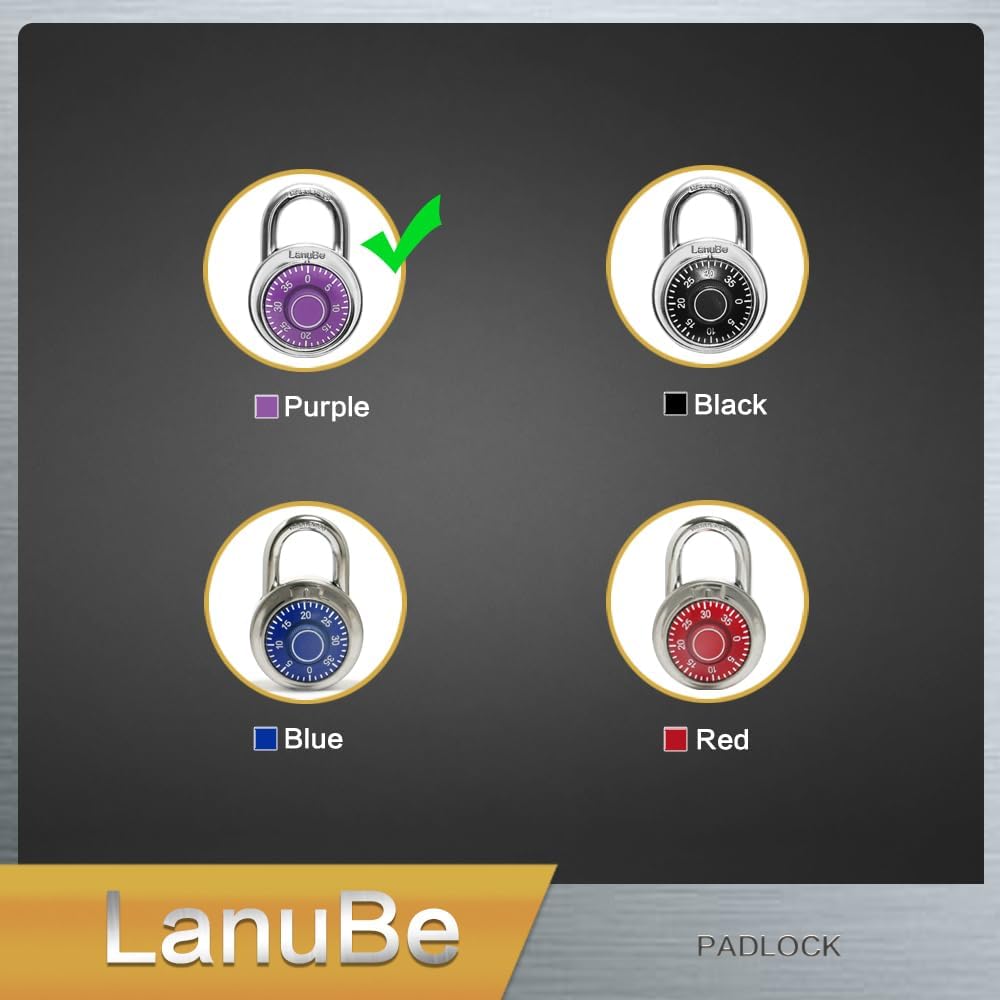 LanuBe Standard Dial Combination Lock, 2 inches. Wide, with Different Combinations, Purple Turnplate, Pack of 24; Lock for School, Employee, Gym Sports Locker, Case, Toolbox
