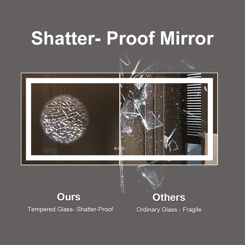 Amorho LED Bathroom Mirror, 96" X36" with Front and Backlight, Large Dimmable Wall Mirrors with Anti-Fog, Shatter-Proof, Memory, 3 Colors, Double LED Vanity Mirror, ETL Listed