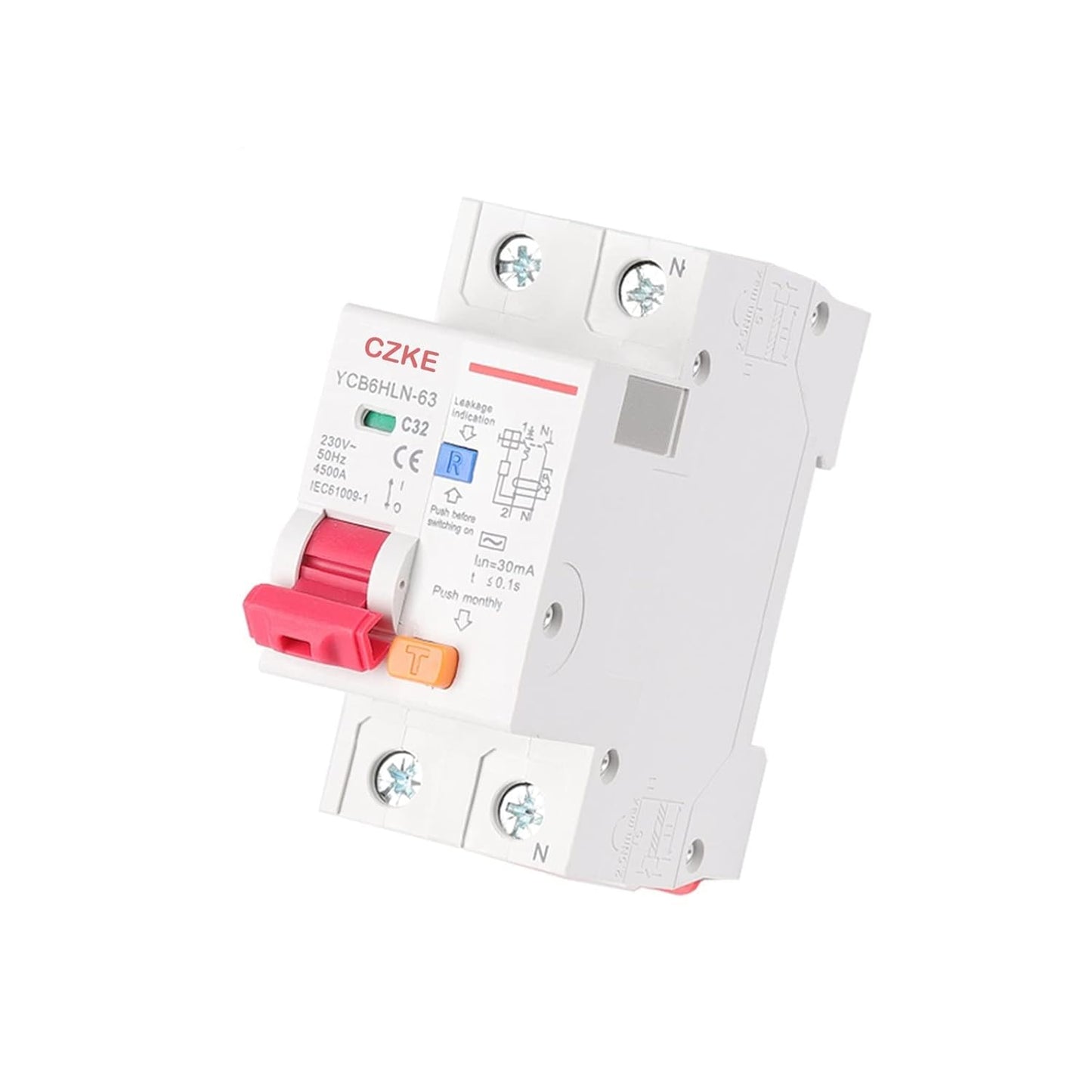 CZKE 30mA RCBO MCB 230V 50/60 Hz Residual Current Circuit Breaker with Over Current and Leakage Protection 6/10/16/20/25/32/40A (Color : 1P N, Size : C25A)