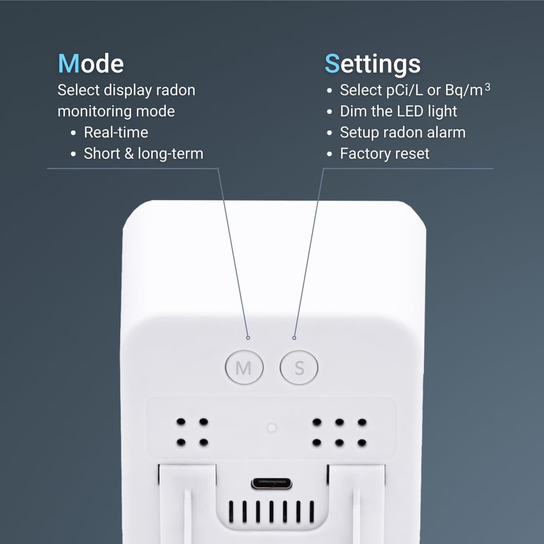 Ecosense EB100 EcoBlu, Home Radon Detector, Capture & Display Results Every 10 Minutes, Short & Long-Term Continuous Monitoring, Easy to Use