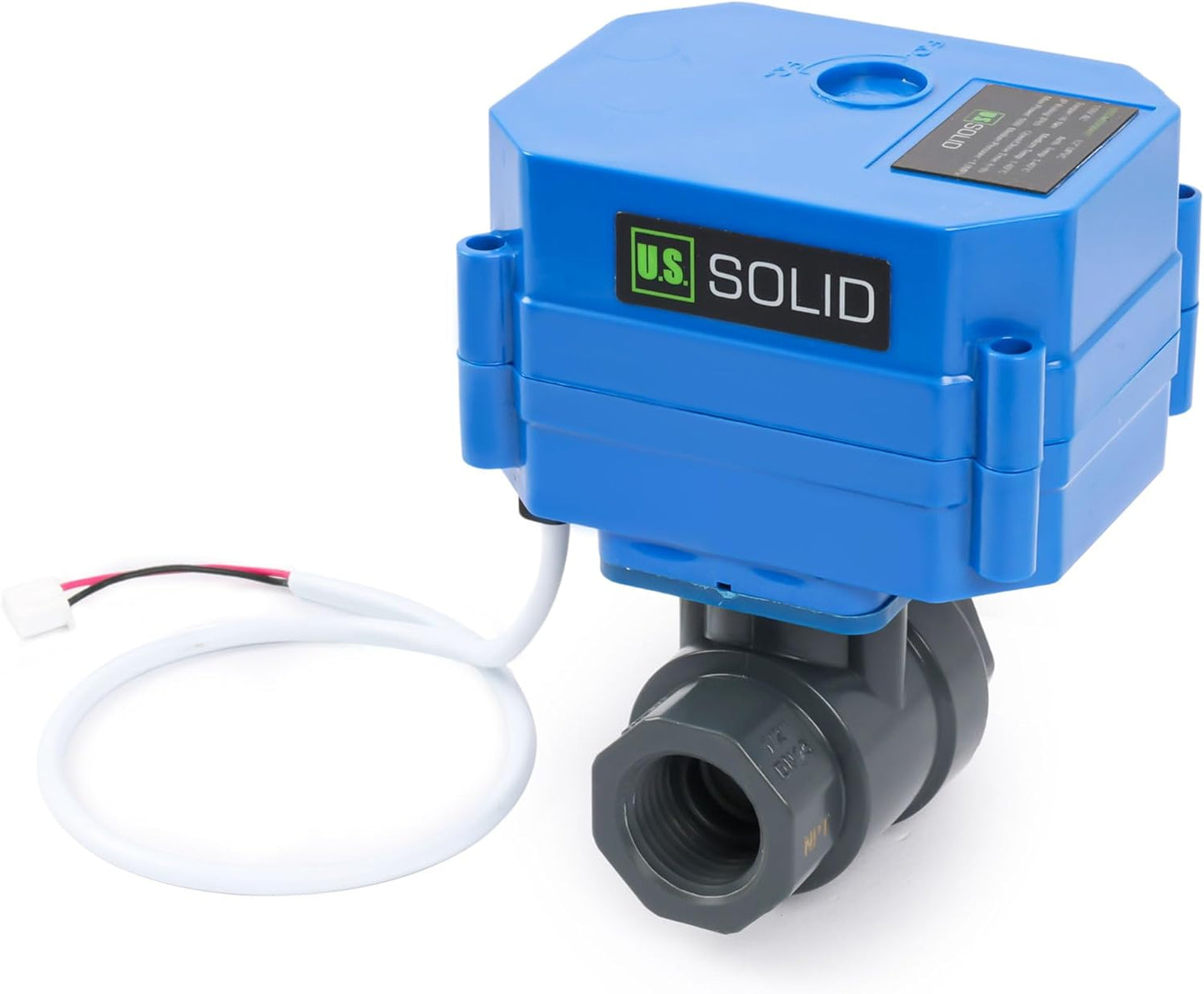 U.S. Solid 1/2" UPVC Motorized Ball Valve - Plastic Electrical Ball Valve with Standard Port, 2 Wire Auto Return,110V AC, Normally Closed