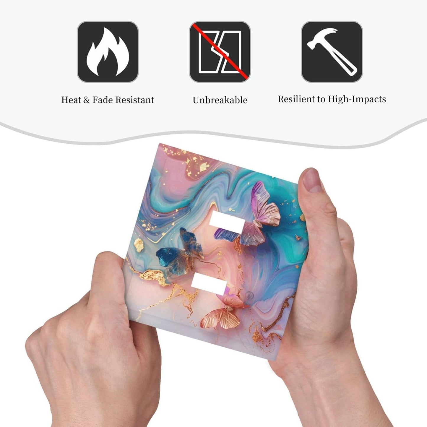 Colorful Marble Butterfly Gold Glitter Abstract Print Decorative Switch Plates 2 Gang Double Toggle Outlet Light Switch Cover Wall Plate Electrical Faceplate for Bed Room Living Room Decor