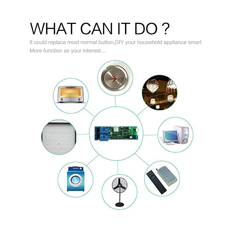 WiFi Wireless Smart Switch Relay Module for Smart Home 5V 5V/12V,Ba Applied to Access Control, Turn on PC, Garage Door (2CH WiFi Inching Relay)