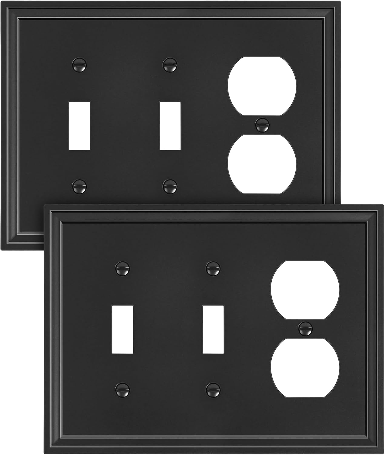 2-Pack Combo Duplex/Double Toggle Light Switch Cover Plate, Black Modern Decorative Electrical Outlet Covers, Bamboo Fiber Wall Switch Plates and Outlet Covers