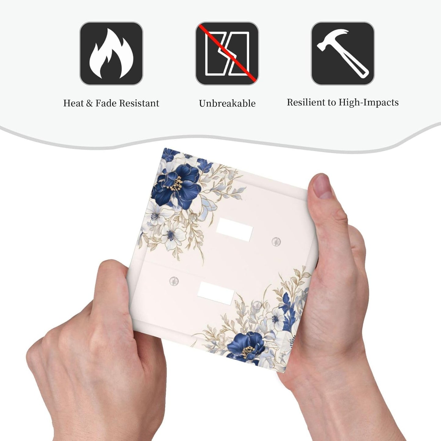 Decorative Light Switch Cover Plate Rustic Blue Beige Flower Peony Floral 2 Gang Outlet Covers Double Toggle Wall Plates for Electrical Outlets Switch Plate Covers Faceplate for Home Decor