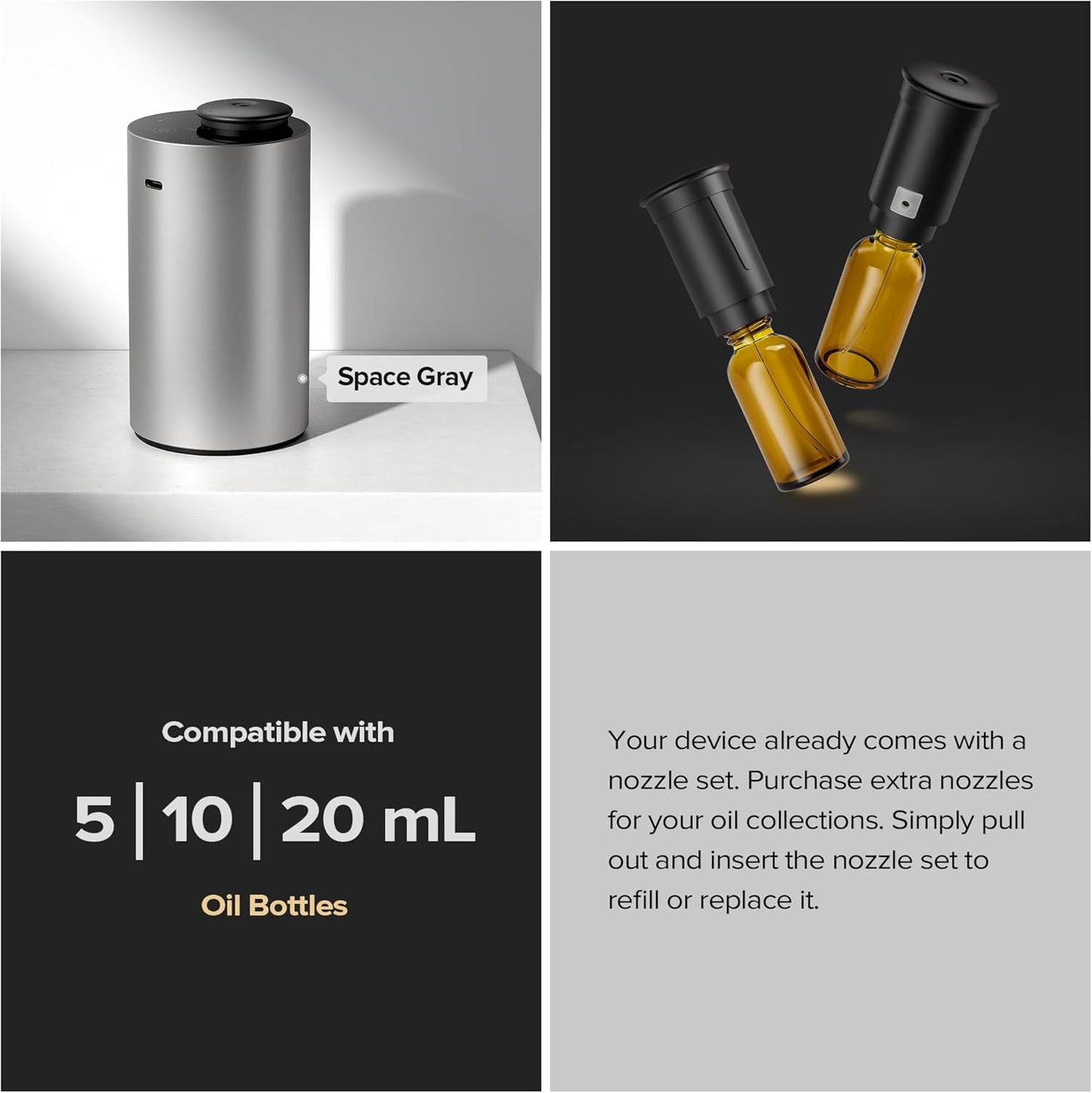 Waterless Essential Oil Diffuser Starter Kit with 30mL Hotel Scent Fragrance Oil Inspired by Ritz-C., Battery Operated Premium Portable Mini Scent Air Machine for Home Car Office, Black ANX
