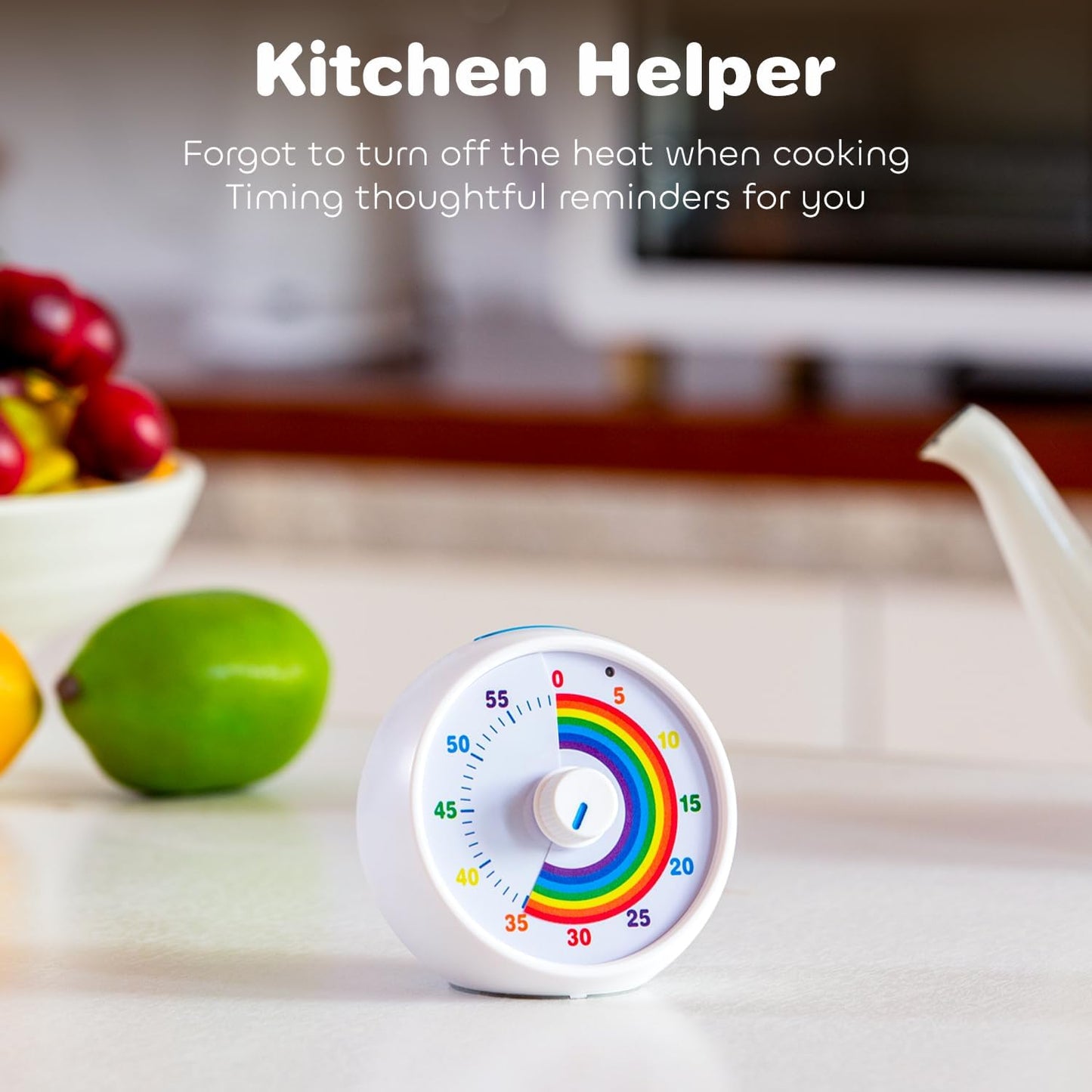 Visual Timer for Kids, 60-Minute Countdown for Classroom Office Kitchen, Desk Timer Kids Time Management Tools with Silent Operation, Pomodoro Timer Rainbow Pattern(White)