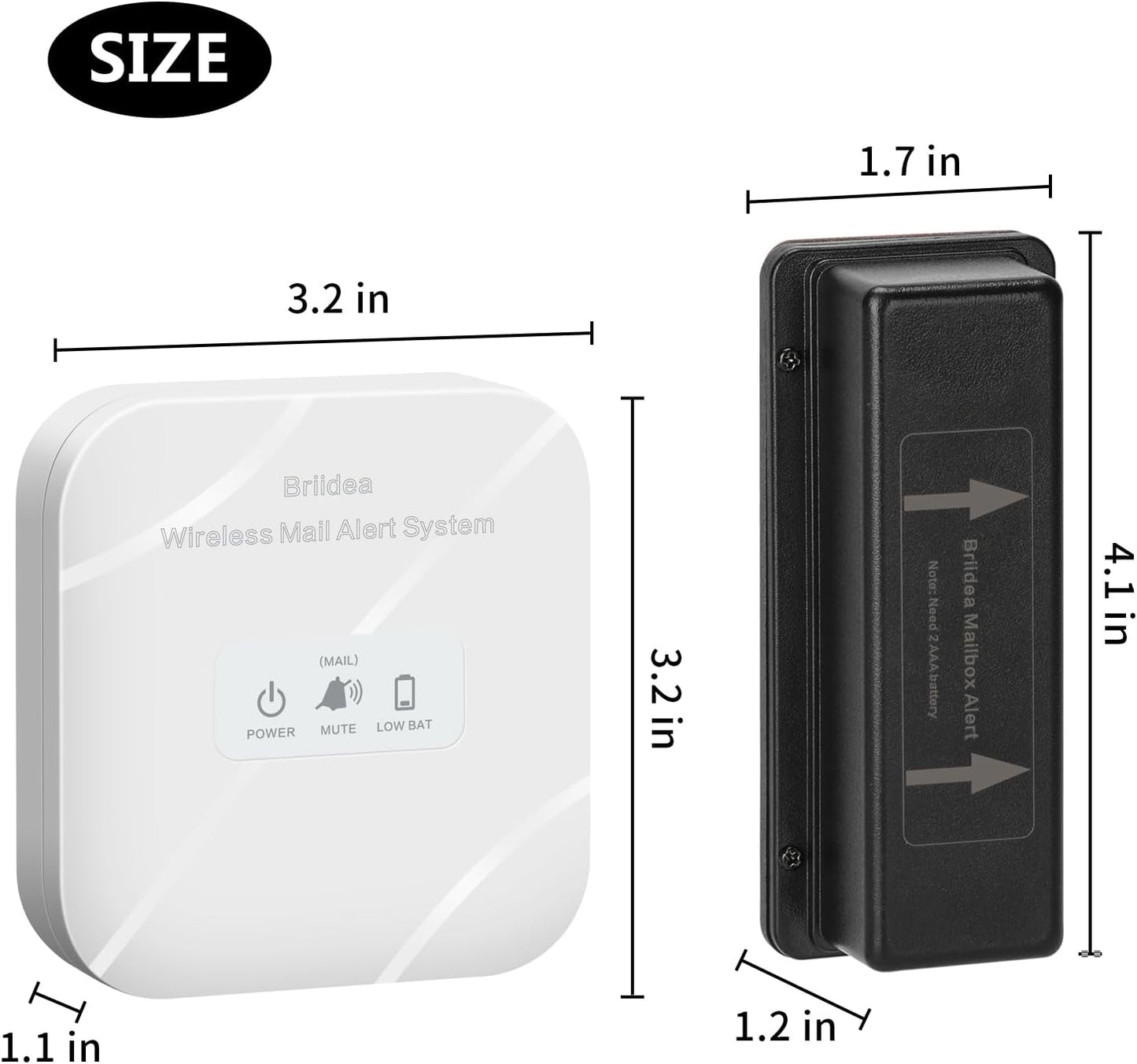 Briidea Mailbox Alarm, Wireless, Battery Powered, White, 500ft Range, LED Flash & Sound Alerts, Low Battery Reminder, Easy Installation, Secure Your Mail & Never Miss an Alert