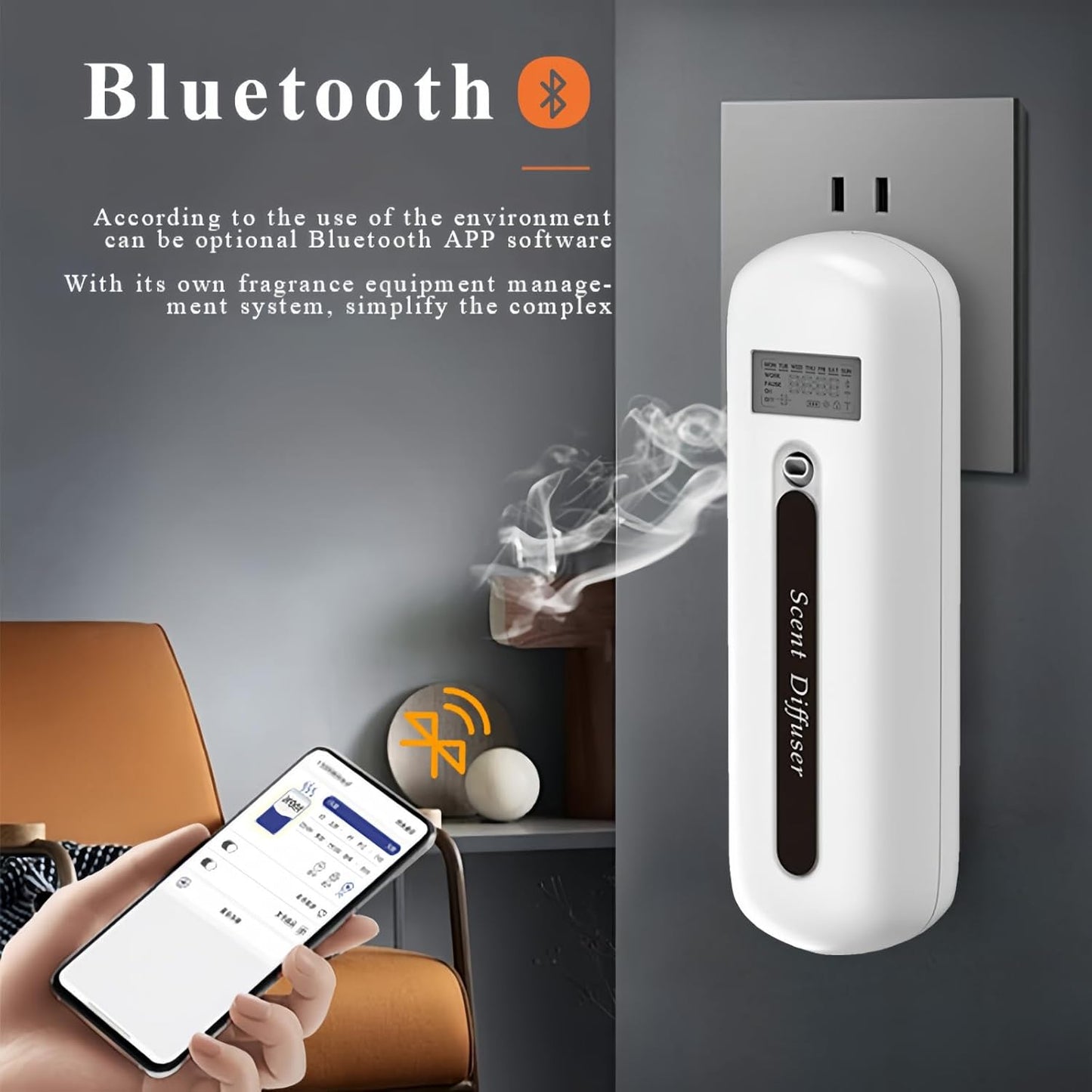 Plug in Waterless Diffuser - Up to 650 sqft Coverage, Wall Plug Oil Diffuser - Waterless Oil Diffuser with Button&App Dual-Control-