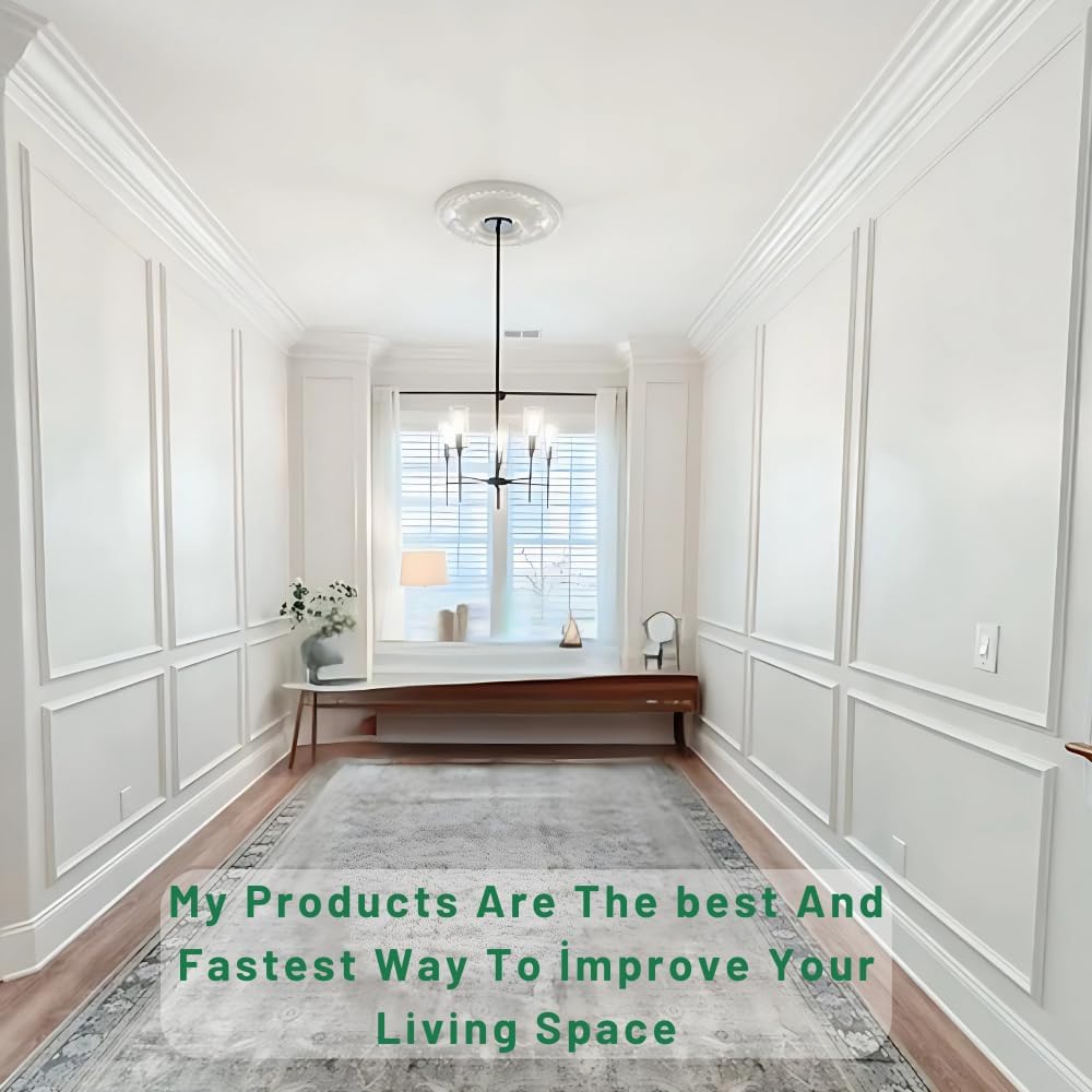 Peel and Stick Wall Molding Kit – Pre-Cut & Primed Trim Package, DIY Self-Adhesive Wainscoting Panels, Paintable Polystyrene Wall Frame, Easy Wall Upgrade (Model-2)