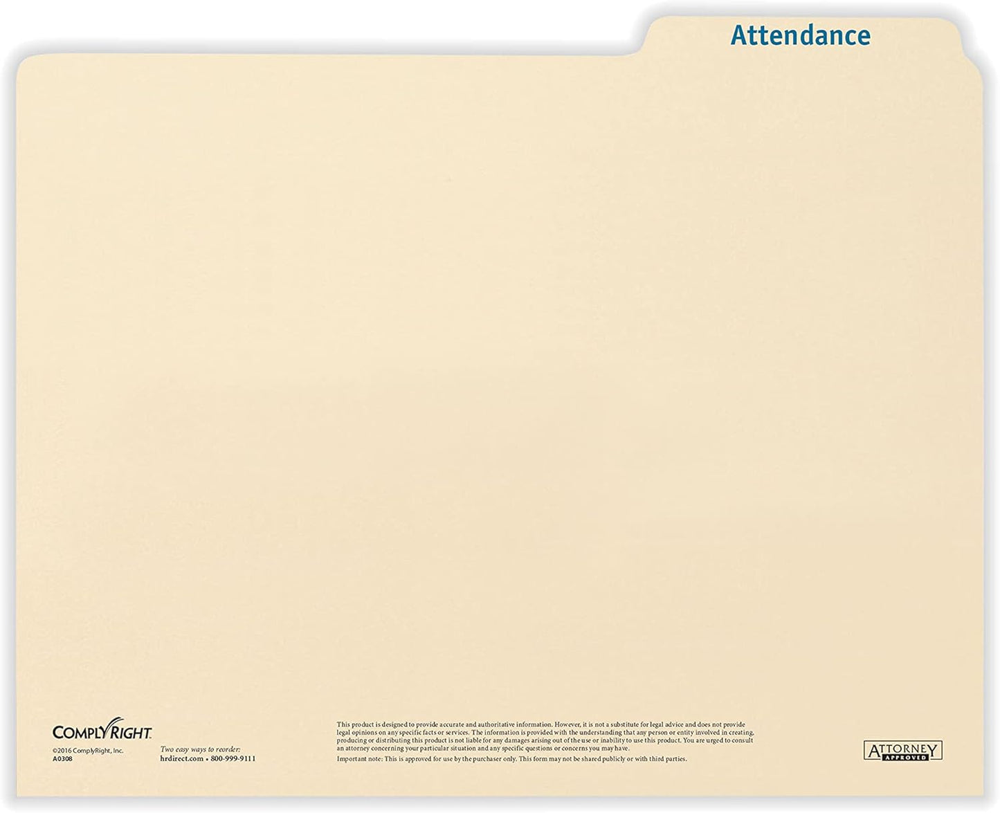 ComplyRight Attendance Folders | 11.75” x 9.5” | HR and Employee Management | 25-Pack