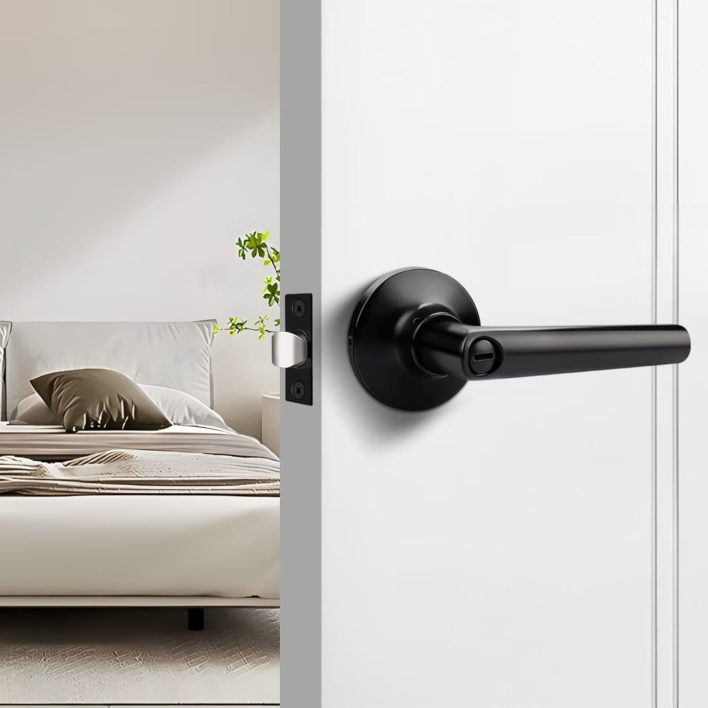GOBEKOR 10 Pack Matte Black Door Handles Privacy Door Levers with Lock,Heavy Duty Interior Door Handles for Bedroom and Bathroom,Sleek Round Door Lever with No Key