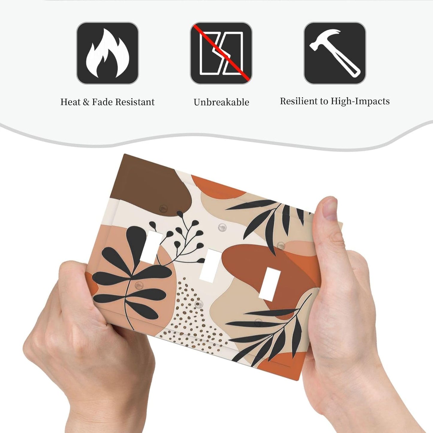 Decorative Switch Plates Boho Botanical Orange Green Beige Minimalist 3 Gang Wall Plate Triple Toggle Light Switch Cover Faceplate Electrical Wall Panels for Bedroom living Room Decor