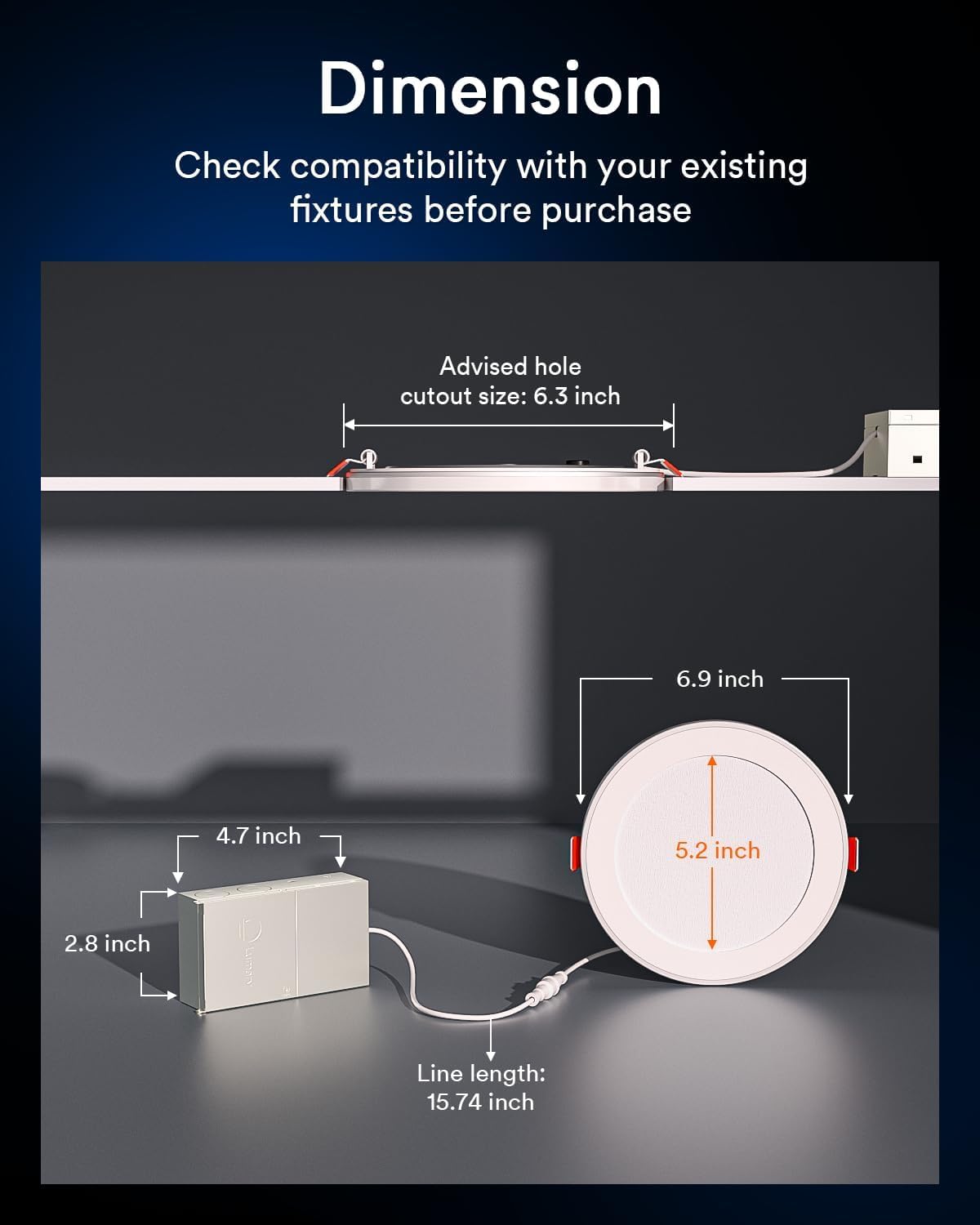 Lumary RGBAI Smart Recessed Lighting 6 Inch with Gradient Accent and Night Ring, 12W 1000LM Wi-Fi LED Recessed Lights, LED Downlight Compatible with Alexa/Google Assistant/Siri, 1PCS
