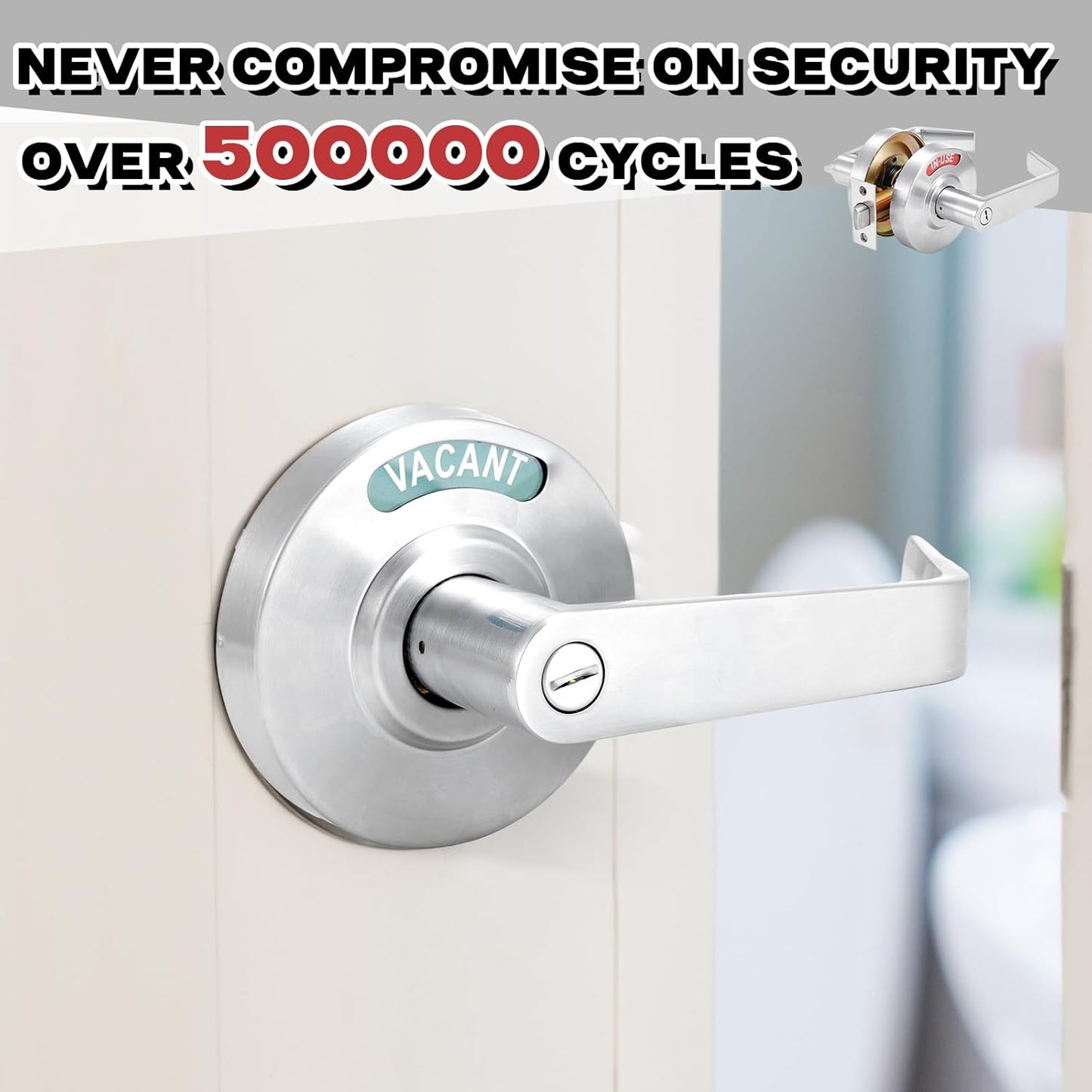 Tandefio 2 Set Vacant Occupied Bathroom Lock, Commercial Door Handle with in-use or Vacancy Occupied Deadbolt, Privacy Indicator Restroom Handle Lock for Restrooms, Satin Chrome (90 mm,Silver)