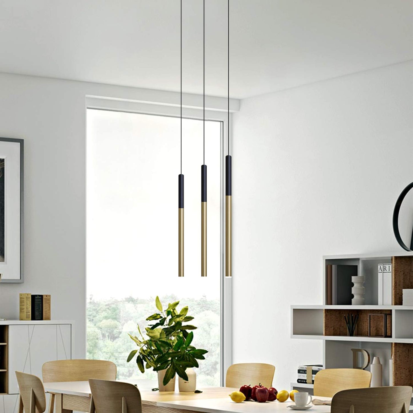 ALTAIR 3 Mini Pendant Lighting Black-Brass - LED Hanging Light Fixture for Kitchen Island, Bar, Foyer - Cluster Pendants - Dimmable, Adjustable Wire, Lamp Bulb Included