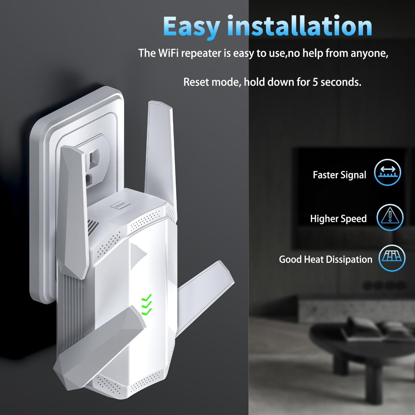 WiFi Extender Signal Booster, Dual Band Long Range Covers Up to 20000 Sq.Ft, Internet Booster for Home & Outdoor, Works with All Router, with Ethernet Port, Quick Setup WiFi Repeater