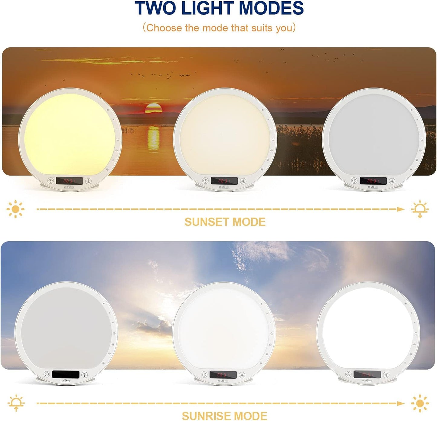 Light Therapy Lamp Sunrise Alarm Clock Wake up 10000 lux UV-Free Sun lamp Bioclock Adjustment APP Control Portable Built-in Lithium Battery