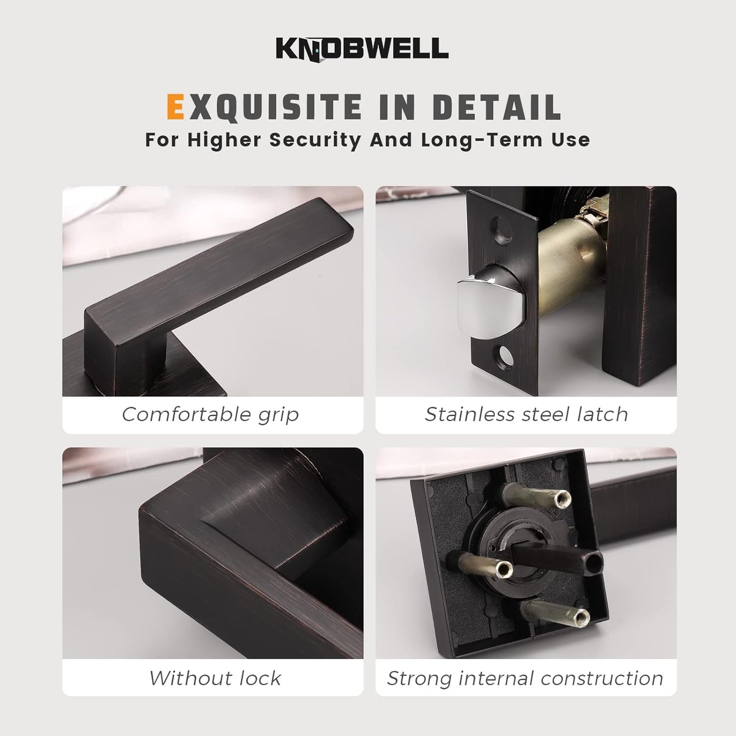 KNOBWELL Oil Rubbed Bronze Heavy Duty Interior Door Handle, Classic Passage Door Lever for Hall and Closet, Left or Right Handing Levers with Flat Style 2.07 lb One Lever